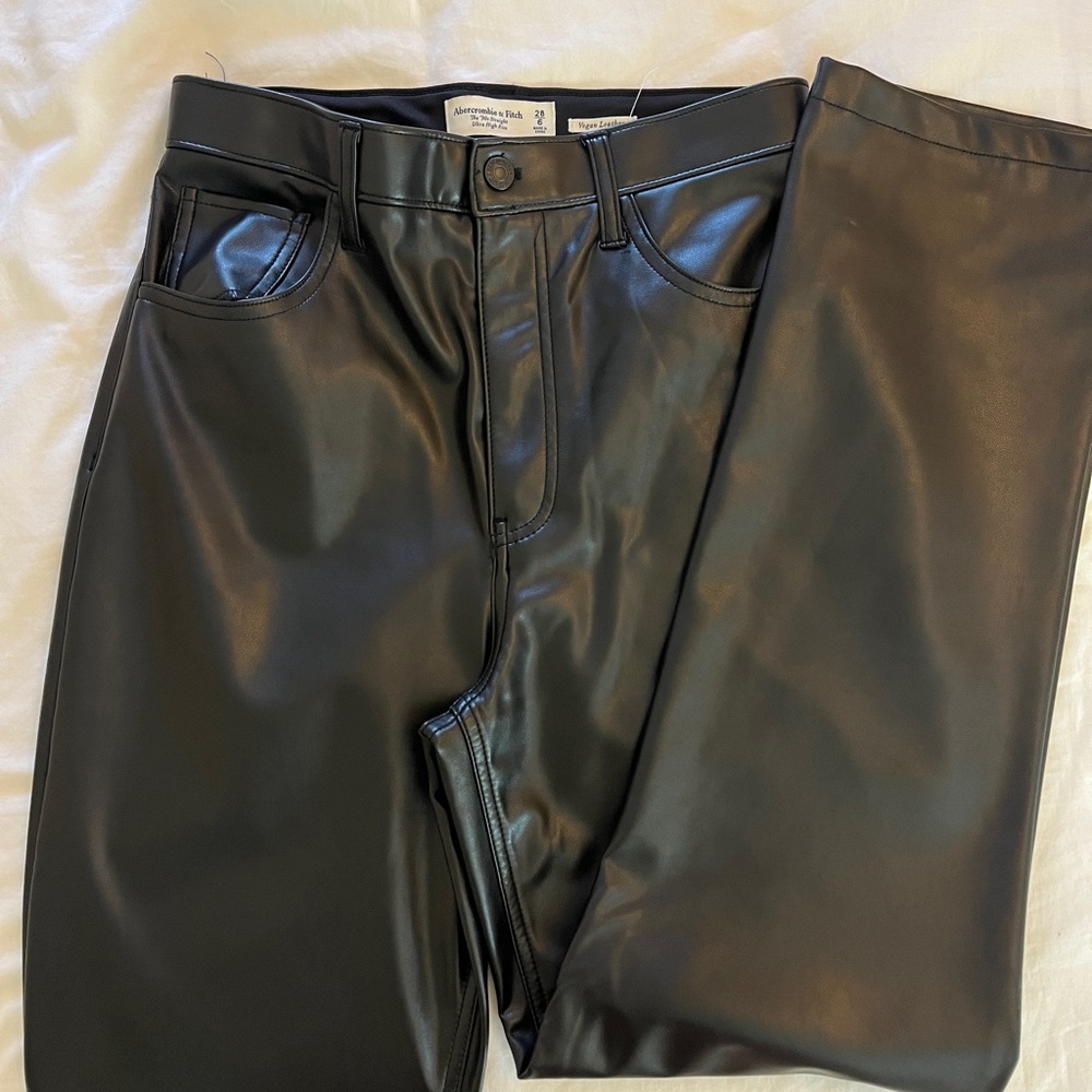 Abercrombie & Fitch Vegan Leather Ultra High Rise Pants in Black